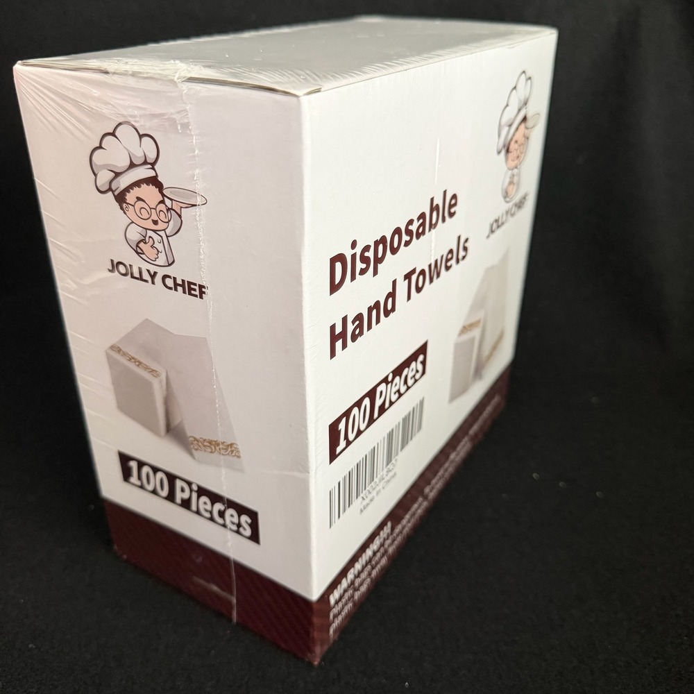 JOLLY CHEF 100ct Disposable Hand Towels White Gold Floral Linen feel‎ Napkins